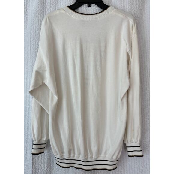 Karen Kane Women’s Medium Cream V-Neck Knit Top Black Gold Trim Classic Resort - Picture 2 of 7